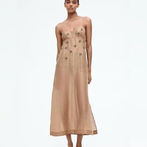 H&M NWT sheer embellished midi straight cut with hem slip dress. M. Sold out